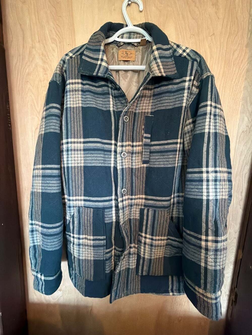 Red Head Ranch Plaid Shirt Jacket Size M Blue Quilted Lined